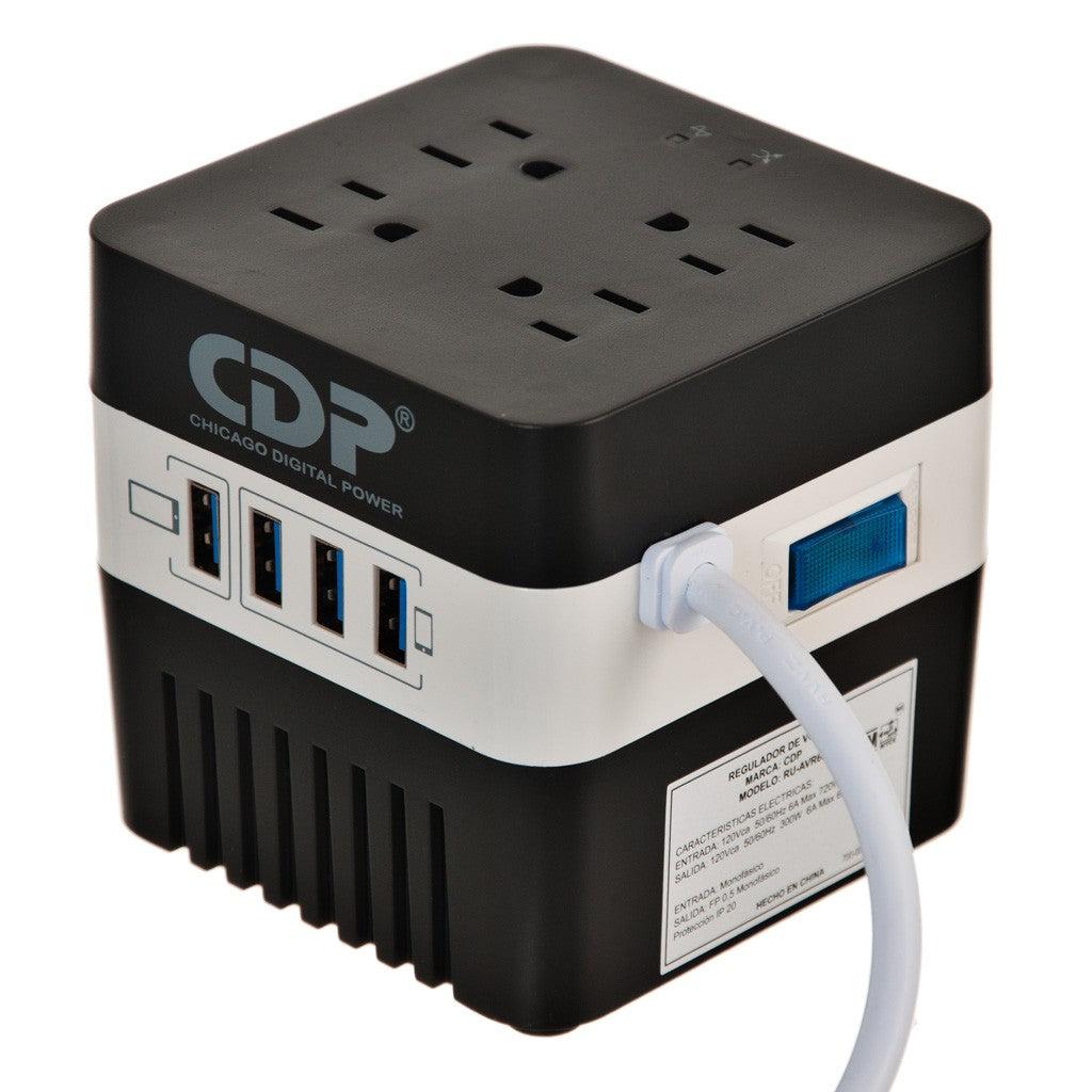 CDP RU-AVR604 REGULADOR DE VOLTAJE 600VA 300W 4 PUERTOS USB, 4 TOMAS DE CORRIENTE